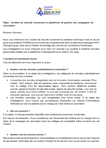 Communication SYADEM - Vaccination